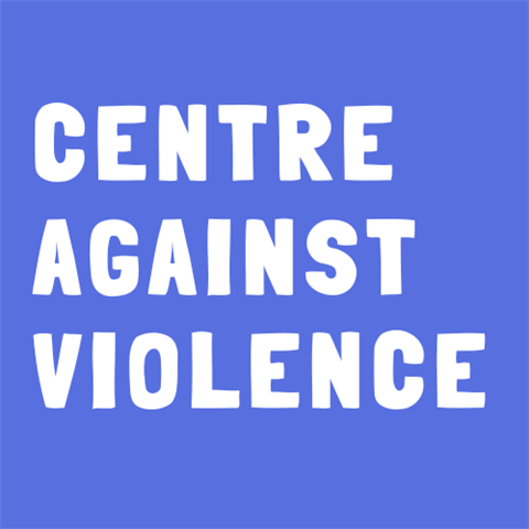 Centre Against Violence text in a blue square.